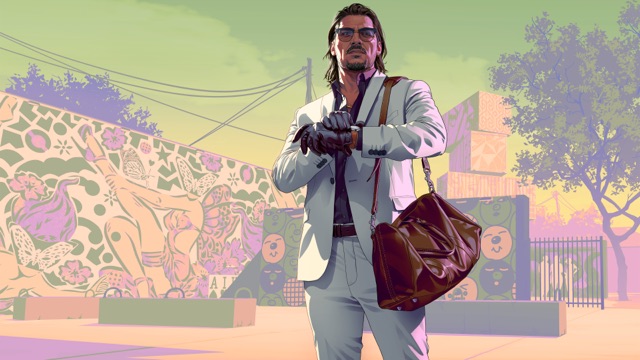 Official artwork of Raul Bautista in a white suit, pulling on a glove and carrying a leather bag in front of a mural.