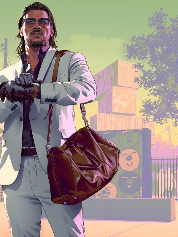 Official artwork of Raul Bautista in a white suit, pulling on a glove and carrying a leather bag in front of a mural.