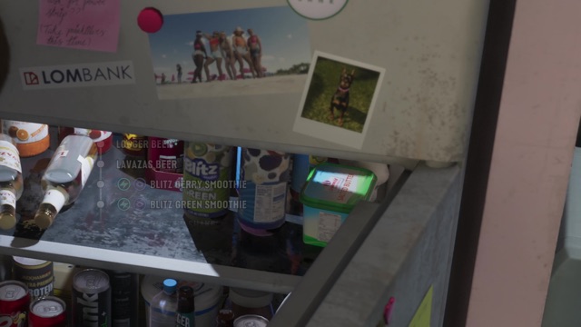 A fridge shelf with Blitz smoothie bottles behind a drinks menu listing two Blitz smoothies.