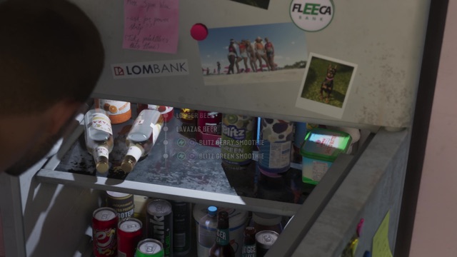 An open fridge with an on-screen menu listing Logger Beer, Lavazas Beer and two Blitz smoothies.
